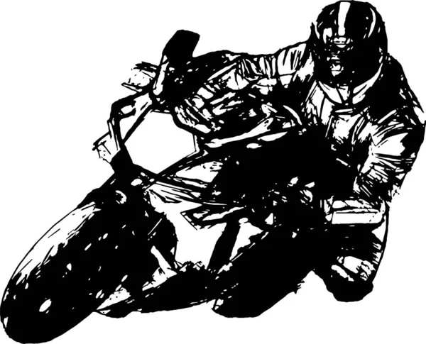 Hombre Caballo Motocicleta Carretera Asfalto Motociclista Motocicleta Deportiva Blanco Negro — Vector de stock