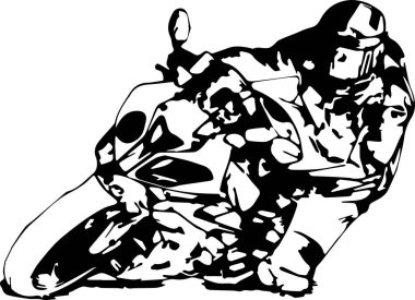 man riding motorcycle in asphalt road. Motorcyclist at black and white sport motorcycle. Vector.