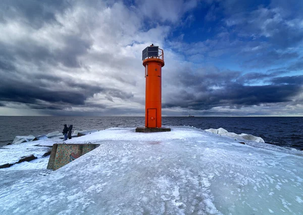 Hiver Bord Mer Baltique Phare Dans Glace — Photo