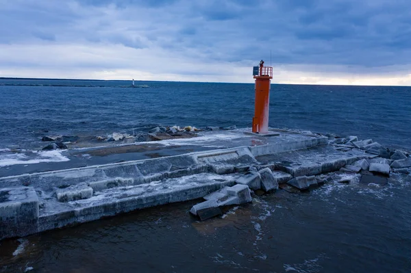 Aging Pier Ice Sea Pier Cover Ice Winter Evening Seaborne — Stockfoto