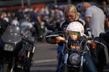 Riga, Latvia - September 22, 2020: Bikers celebrated the opening of motorcycling season by ride over city