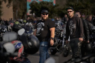 Riga, Latvia - September 22, 2020: Bikers celebrated the opening of motorcycling season by ride over city.