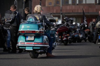 Riga, Latvia - September 22, 2020: Bikers celebrated the opening of motorcycling season by ride over city.