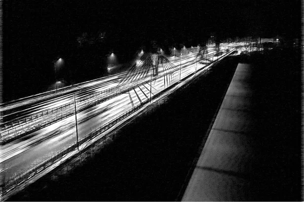 Highway Bridge Dusk Winter — Zdjęcie stockowe