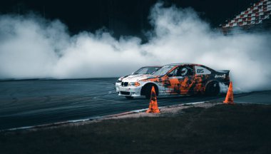 01-05-2021 Riga Latvia. Blured car drifting, motion blur drift
