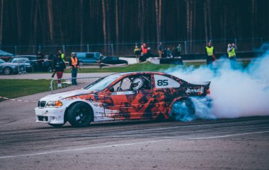 01-05-2021 Riga Latvia. Blured car drifting, motion blur drift