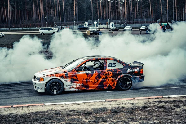 2021 Riga Latvia Car Drifting Smoke Motion Blur Drift — Photo