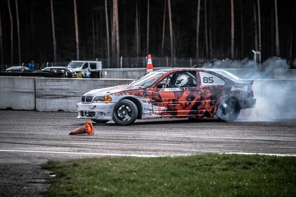 2021 Riga Latvia Car Drifting Smoke Motion Blur Drift — Stock fotografie