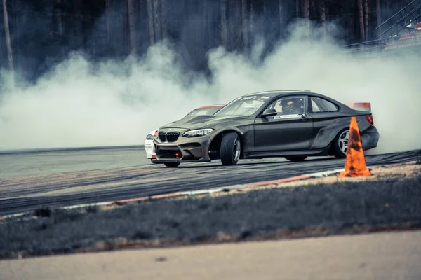 2021 Riga Latvia Car Drifting Smoke Motion Blur Drift Unknown — Photo