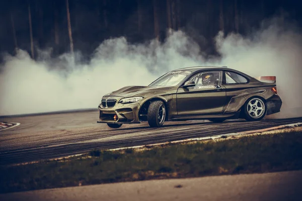 2021 Riga Latvia Car Drifting Smoke Motion Blur Drift Unknown — Photo