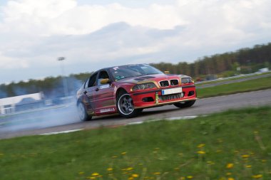 Riga Latvia16-05-2021 Drift bmw driver drifting at road.