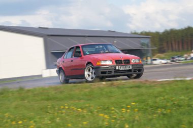 Riga Latvia16-05-2021 Drift bmw driver drifting at road.