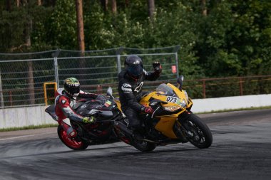 10-05-2021 Lithuania, Kaunas MotoGP rider, Motorcyclist rides at fast sport bike.