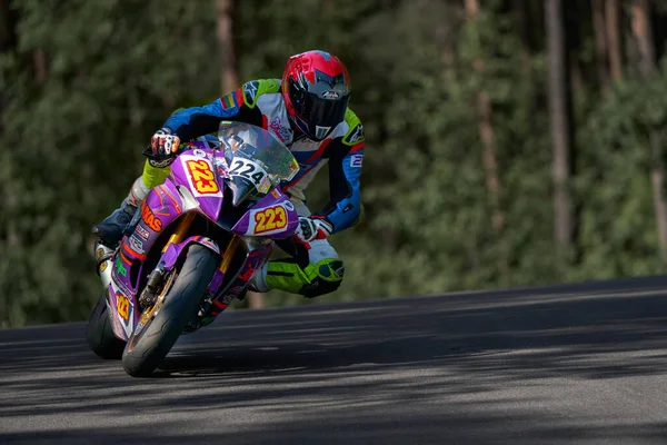 2021 Lithuania Kaunas Motogp Rider Motorcyclist Ride Corner Road Forest — Zdjęcie stockowe