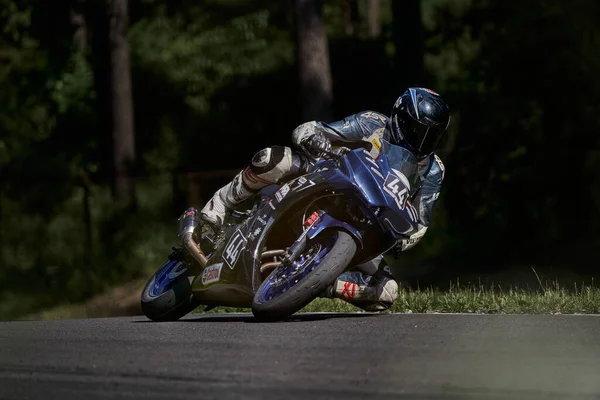 2021 Lithuania Kaunas Motogp Rider Motorcyclist Ride Corner Road Forest — Zdjęcie stockowe