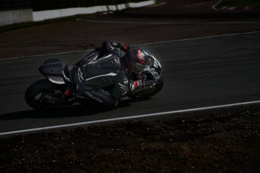 10-05-2021 Lithuania, Kaunas MotoGP rider, Motorcyclist rides at fast sport bike.