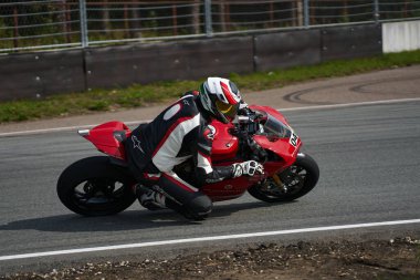 10-05-2021 Lithuania, Kaunas MotoGP rider, Motorcyclist rides at fast sport bike.