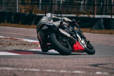 10-05-2021 Lithuania, Kaunas MotoGP rider, Motorcyclist rides at fast sport bike.