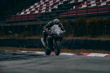 10-05-2021 Lithuania, Kaunas MotoGP rider, Motorcyclist rides at fast sport bike.