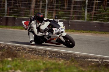 10-05-2021 Lithuania, Kaunas MotoGP rider, Motorcyclist rides at fast sport bike.