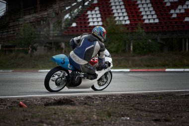 10-05-2021 Lithuania, Kaunas MotoGP rider, Motorcyclist rides at fast sport bike.
