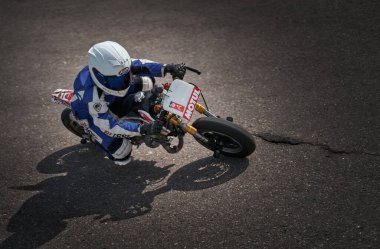 10-05-2021 Lithuania, Kaunas MotoGP rider, Motorcyclist rides at fast sport bike.