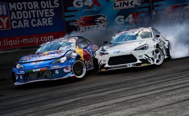 05-08-2021 Riga, Latvia Sport car drifting on the ground.