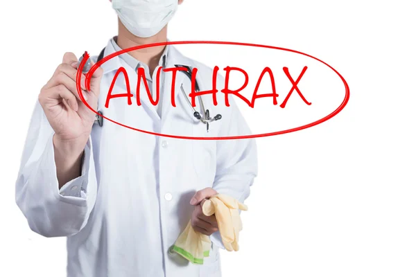 Médecin utilisant stylo rouge dessiner cercle sur l'anthrax — Photo