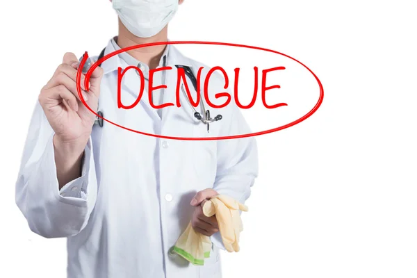 Врач с помощью красной ручки нарисовать круг на dengue — стоковое фото