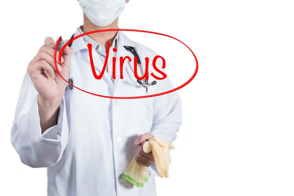 Arts met rode pen tekent cirkel op virus — Stockfoto