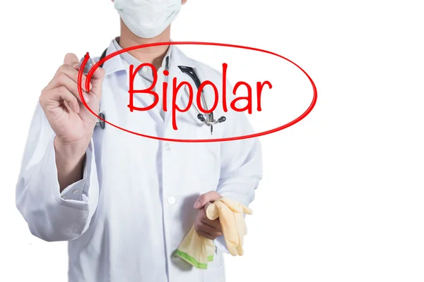 Médico usando el círculo rojo del dibujo de la pluma en bipolar —  Fotos de Stock