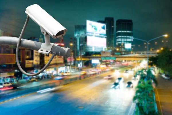 CCTV or surveillance operating on traffic road at nitht time — Stock Photo, Image