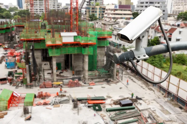 CCTV or surveillance operating over construction site — Stock Photo, Image