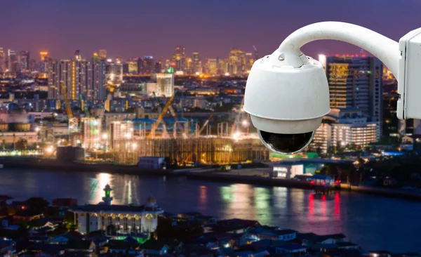 CCTV or surveillance with Blurring City in background — Stock Photo, Image