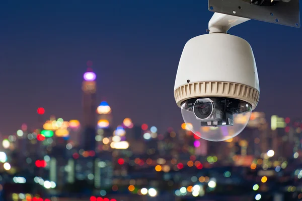 CCTV or surveillance with Blurring City in background — Stock Photo, Image