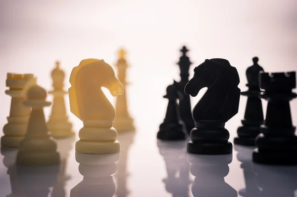 Two side of chess face together business concept of competition — Stock Photo, Image