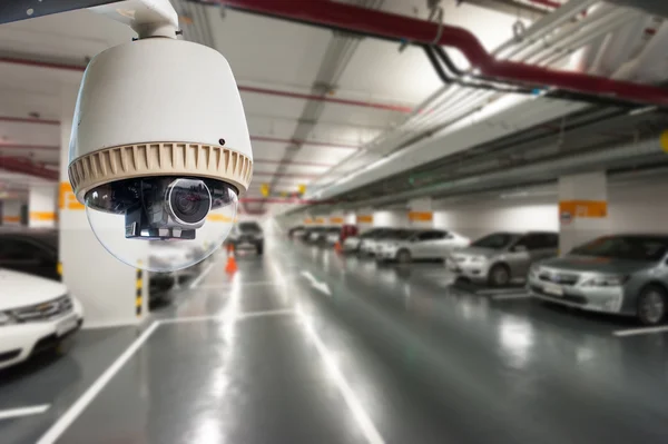 CCTV Camera Operating in car park building — Stock Photo, Image