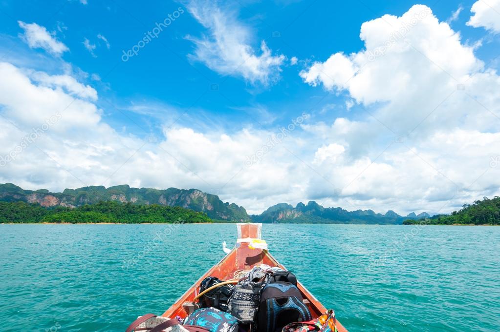 Head of boat with luggauge on beautiful blue ocean