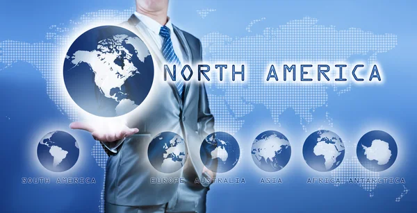 Businessman choosing north america continent on virtual digital — Stock Photo, Image