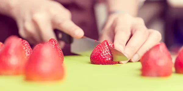 Sliced strawberry vintage color tone — Stock Photo, Image