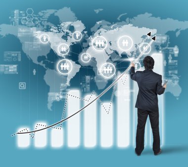 çubuk grafik iş stratejisi kavramı üzerinde çalışan iş adamı