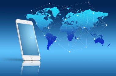 Küreselleşme veya sosyal ağ kavramı arka plan ile yeni nesil cep telefonu