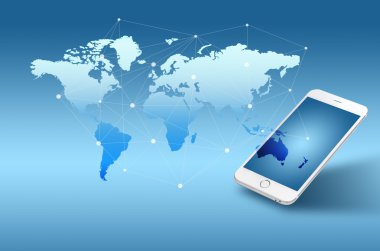 Küreselleşme veya sosyal ağ kavramı arka plan ile yeni nesil cep telefonu