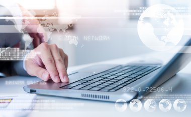 Teknoloji katman efektini, Busine ile laptop işadamı eller