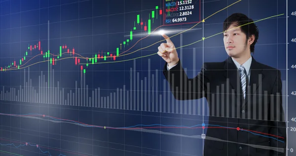 Business man press on chart, stock marketing concept — стоковое фото