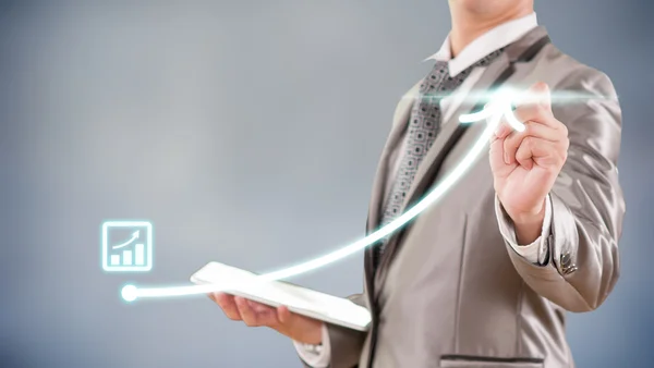 Hombre de negocios trabajando en el concepto de estrategia de negocio gráfico de barras —  Fotos de Stock