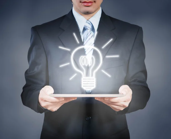 Businessman using tablet show business conceptual of innovation — Stock Photo, Image