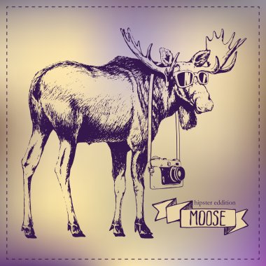 Pen graphics vector moose drawing (hipster edition) clipart
