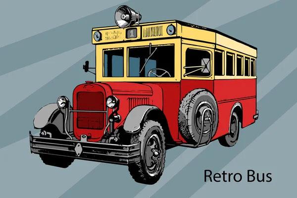 Disegnato a mano Retro città autobus disegno vettoriale — Vettoriale Stock