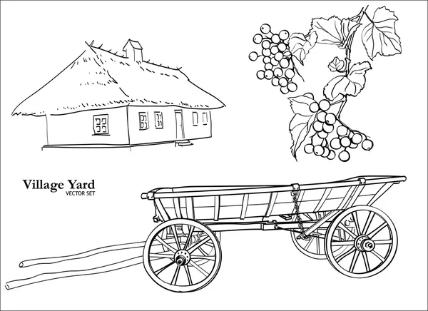 Ensemble de cour de village — Image vectorielle